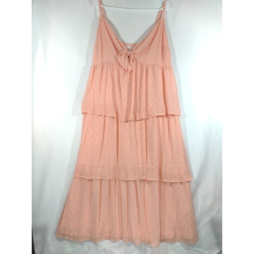 LC Lauren Conrad Peach Gold Metallic Clip Dot Tiered Maxi Dress XXL NWT
